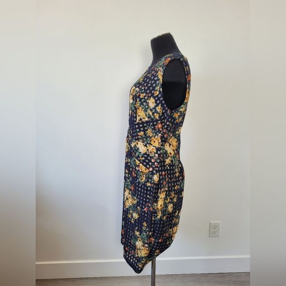 Navy Floral Grid Sheath Pencil Dress Office Career Professional Church Twee XXL - Picture 3 of 12